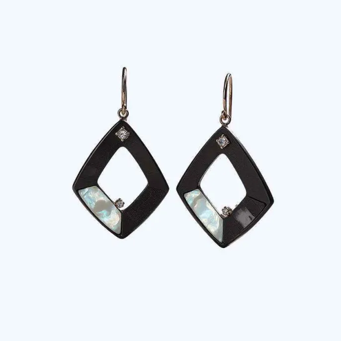 Серьги Silvestra обсидиановые из серебра с позолотой