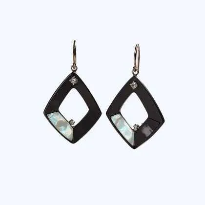 Серьги Silvestra обсидиановые из серебра с позолотой