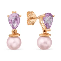 Пусеты с аметистом и жемчугом из золота